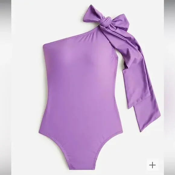 J. Crew Swimsuit Bow Lavender Purple Asymmetrical One Piece Shoulder VIOLA NWT - Picture 2 of 15